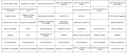 Menu de la semaine du 15 au 21 Novembre 