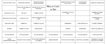 Menu du 29 au 5 Décembre