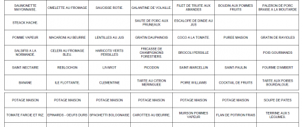 Menu du 8 au 14 Novembre 