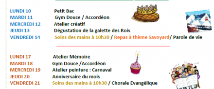 Programme des animations janvier 2022