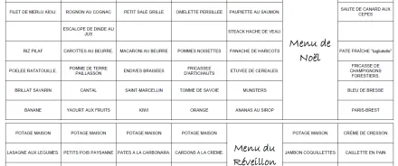 Menu de la semaine du 20 au 26 Décembre 