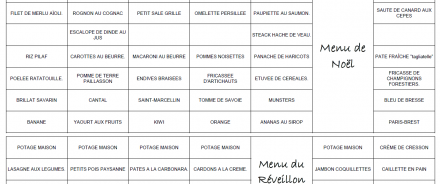 Menu de la semaine du 20 au 26 Décembre 