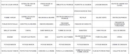 Menu du 24 au 30 janvier