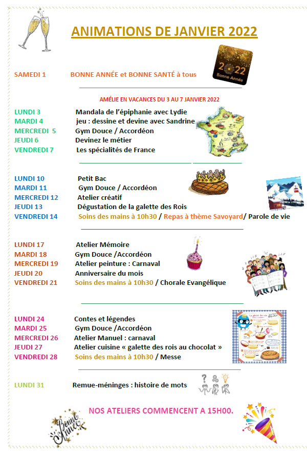 Programme des animations janvier 2022